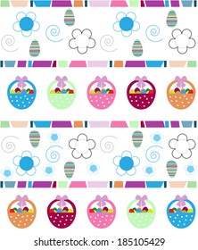 Easter background with hanging on the ropes patterned eggs