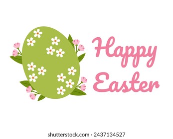 Easter background with Happy easter text and with floral elements. Vector illustration for greeting card, design, congratulation