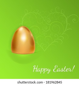 Easter background with heart and realistic golden egg in pocket