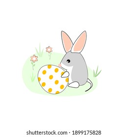 Easter background isolated on white. Eggs and bilby in nature.