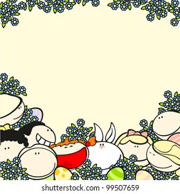 Easter background with kids and rabbit