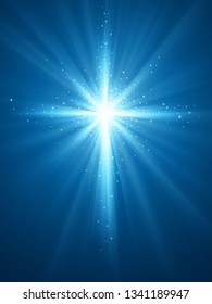 Easter background with light and cross of rays and light with shiny stars. EPS contains transparency.