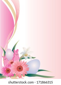 Easter background with lillies and bunnies
