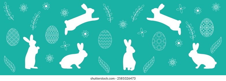 Easter background in linear style with hares.