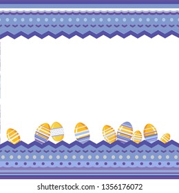 Easter background  with motley decorative frame and eggs. Vector illustration  editable for design.