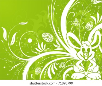Easter background with ornament eggs, rabbit and flower, element for design, vector illustration