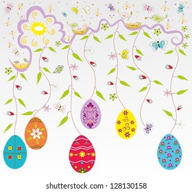 Easter background with painted eggs,Editable and scalable vector