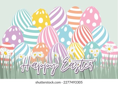 Easter background with painted flat cartoon eggs. Vector illustration.