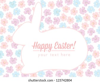 Easter Background with Pastel Flowers and Bunny Shape