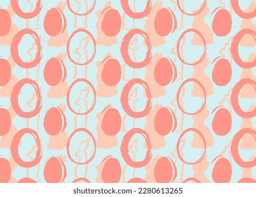Easter Background Pattern Poster with rabbits and eggs. Elegant Holiday backdrop design. Painted bunny and egg. Minimal template in pastel colors.