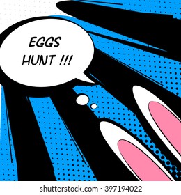 Easter background with rabbit ears and text field. Comics style