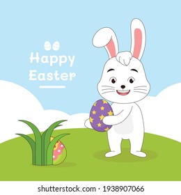 Easter background with rabbit and egg paint
