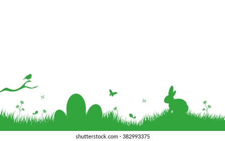 Easter Background with rabbit and easter eggs green