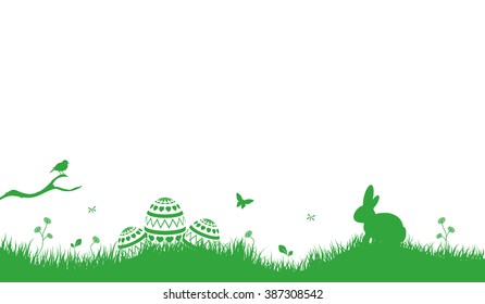 Easter Background with rabbit and easter eggs green