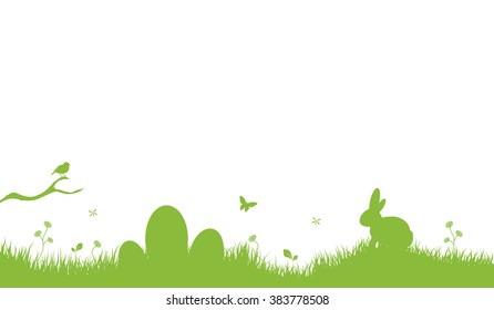 Easter Background with rabbit and easter eggs light green