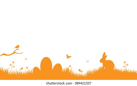 Easter Background with rabbit and easter eggs orange