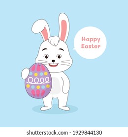 Easter background with rabbit hugging egg