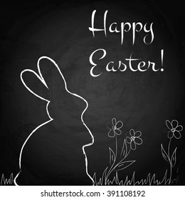 Easter background with rabbit on chalkboard. Vector illustration