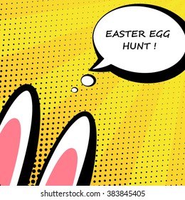 Easter background with rabbit and text field. Comics style