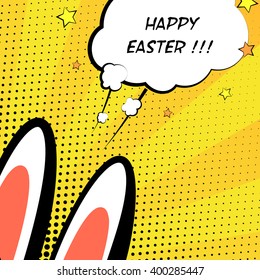 Easter background with rabbit and text field. Comics style