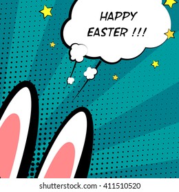 Easter background with rabbit and text field. Comics style