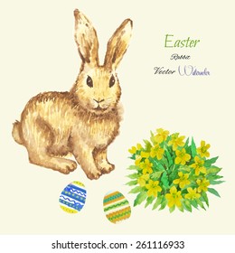 Easter background with rabbit. Vector watercolor illustration