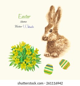 Easter background with rabbit. Vector watercolor illustration