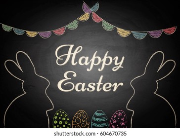 Easter background with rabbits on chalkboard. Vector illustration