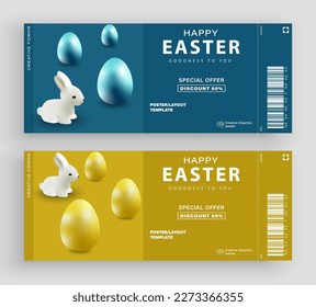 Easter background with realistic egg and rabbit. Vector illustration for poster, greeting cards, booklets, promotional materials, website