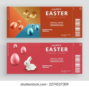 Easter background with realistic egg and rabbit. Vector illustration for poster, greeting cards, booklets, promotional materials, website