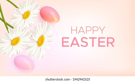 Antecedentes de Semana Santa con huevos realistas de Pascua, dátiles e inscripción Feliz Pascua. Ilustración del vector