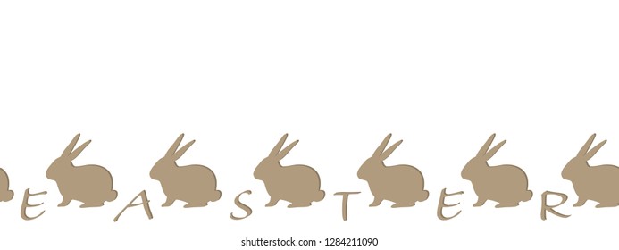 Easter background. Seamless border with rabbits silhouettes. Vector illustration on a white background.