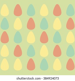 Easter background, seamless texture. Blue, yellow, red eggs on green background, pastel color, packing design, design element, illustration, vector