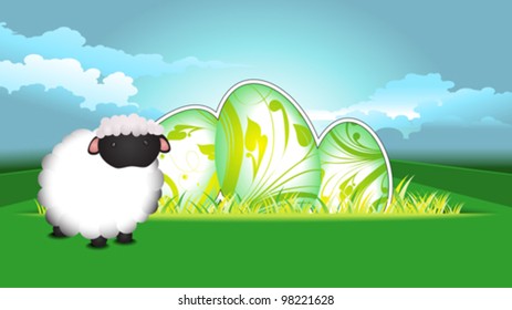 Easter background with sheep and eggs