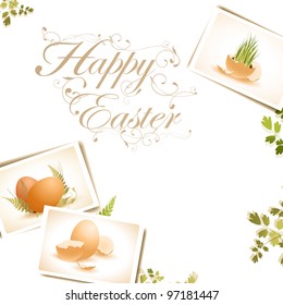Easter background with some egg photos, copyspace for your text