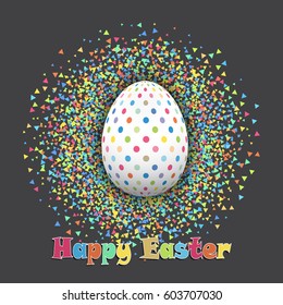 Easter background with spotted egg on a confetti background