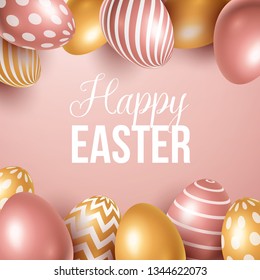Easter background with spring flowers and eggs. Vector illustrat