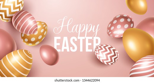 Easter background with spring flowers and eggs. Vector illustrat