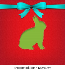 Easter background with a stiched bunny and a blue bow