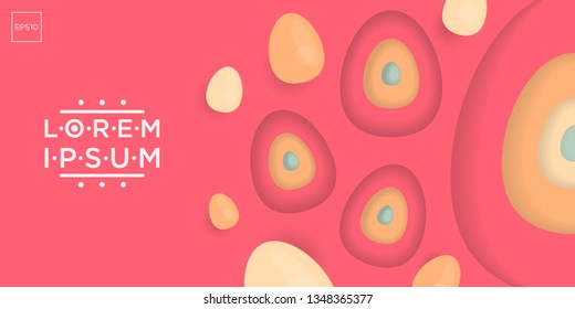 Easter background template with colorful eggs illustration in flat paper art style