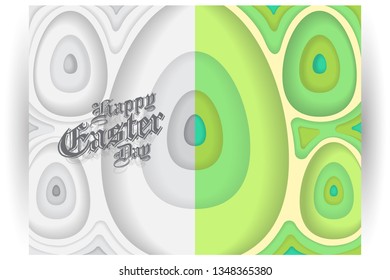 Easter background template with colorful eggs illustration in flat paper art style