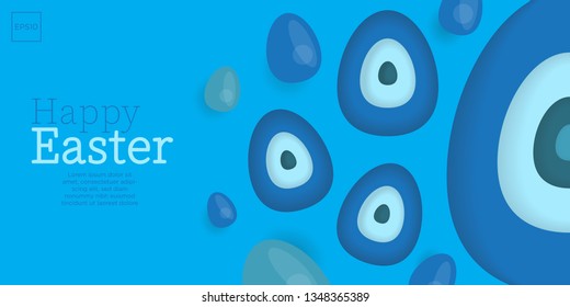 Easter background template with colorful eggs illustration in flat paper art style