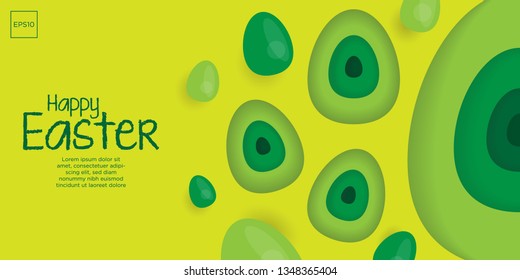 Easter background template with colorful eggs illustration in flat paper art style