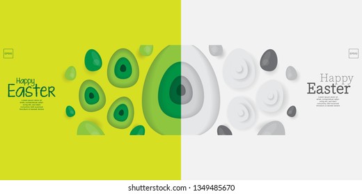 Easter background template with colorful eggs illustration in flat paper art style
