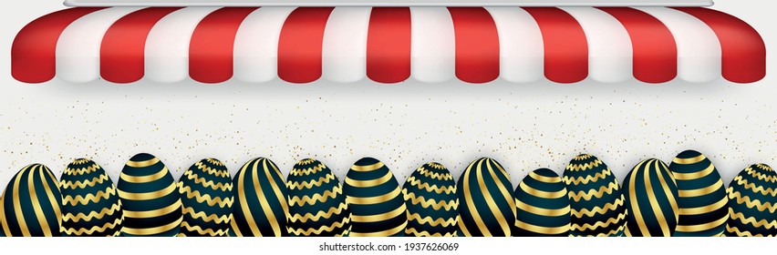 Easter background template with festive golden yellow eggs - Vector illustration