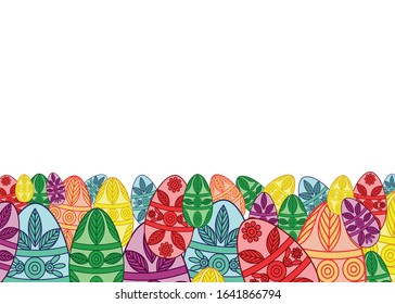 
Easter background. There is a place for text. On a white background color images of Easter eggs. Decor element. Vector illustration.