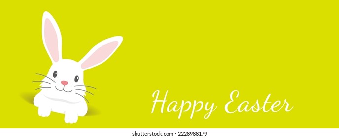 Easter Background Vector Illustration With An Easter Bunny And Text Space Isolated On A Yellow-Green Background.