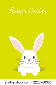 Easter Background Vector Illustration With An Easter Bunny And Text Space Isolated On A Yellow-Green Background.