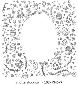 Easter background,Hand drawn doodle Easter  Holiday concept for invitation, card, ticket, branding, logo, label, emblem. Coloring book page for adult, children, kids
