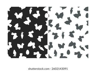 Easter background.Seamless stencil, background with chaotically scattered bunnies and carrots. 